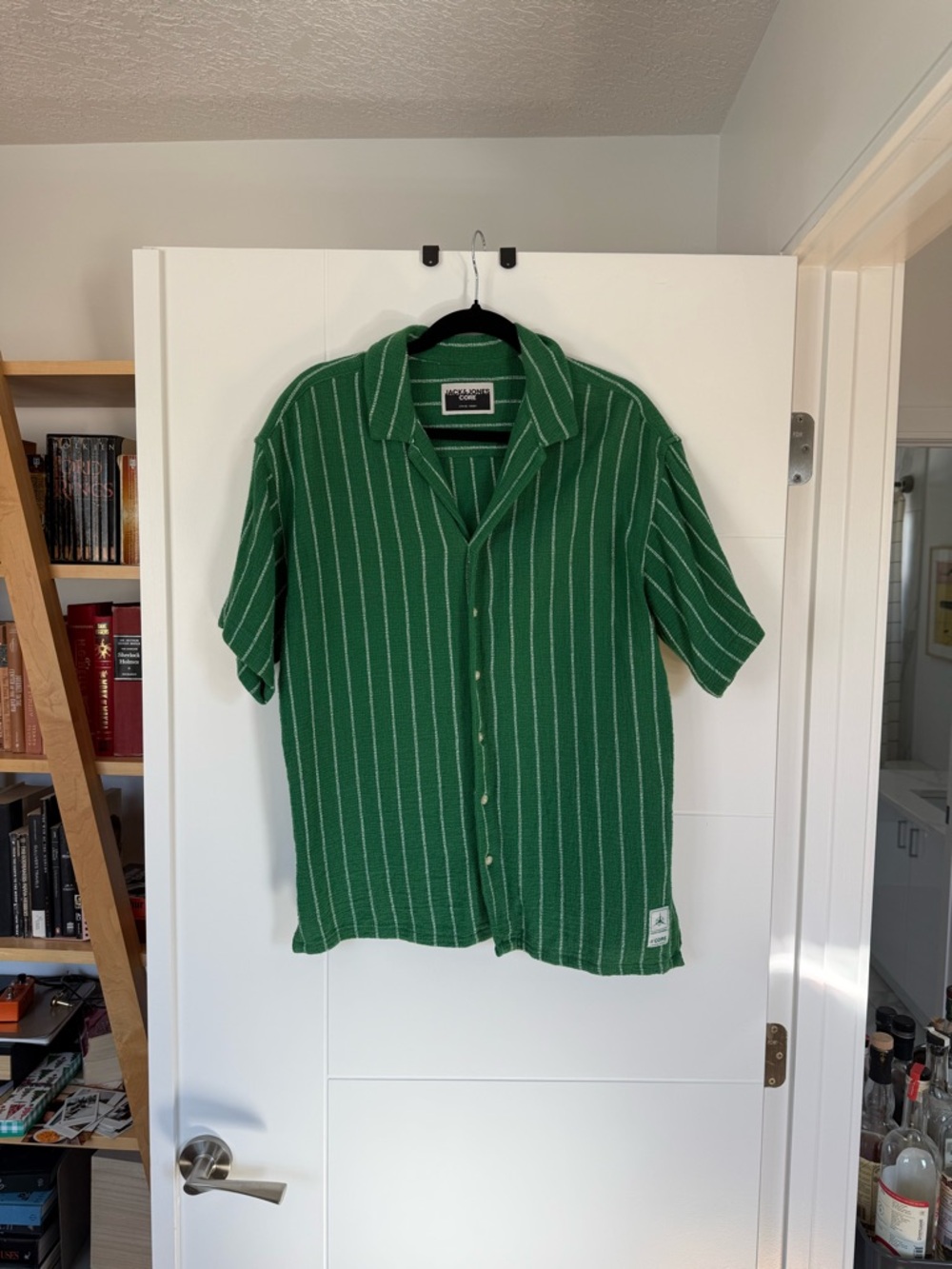 Jack and Jones Green Striped Short Sleeve Button-Up Shirt